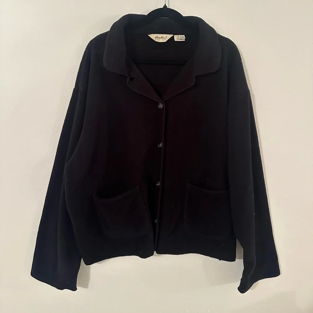 Vintage Eddie Bauer Black Fleece‎ Button-Down Jacket Short Coat Size XXL - Picture 2 of 6